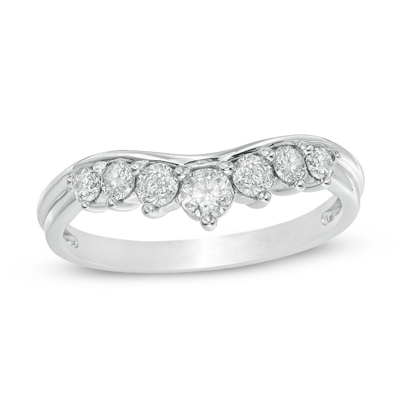 Main Image 1 of Previously Owned - 1/2 CT. T.W. Diamond Contour Wedding Band in 10K White Gold