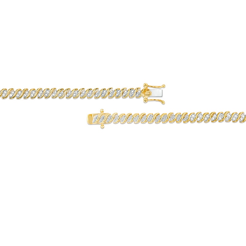 Previously Owned - 2 CT. T.W. Diamond Two-Stone Curve Tennis Necklace in Sterling Silver with Yellow Rhodium - 17"