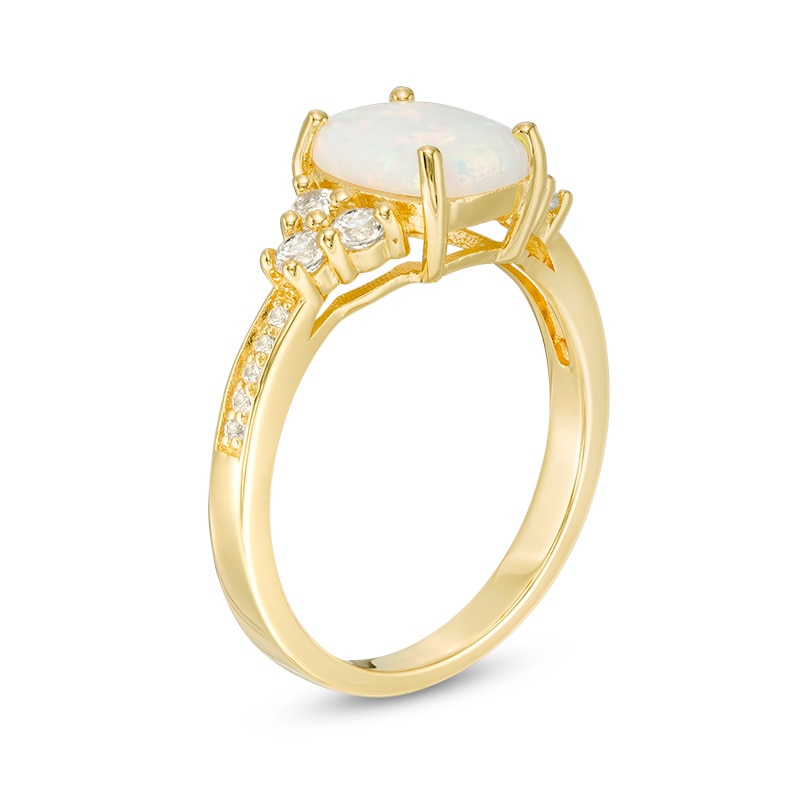 Main Image 2 of Previously Owned - Cushion-Cut Lab-Created Opal and White Topaz Tri-Sides Ring in Sterling Silver with 18K Gold Plate