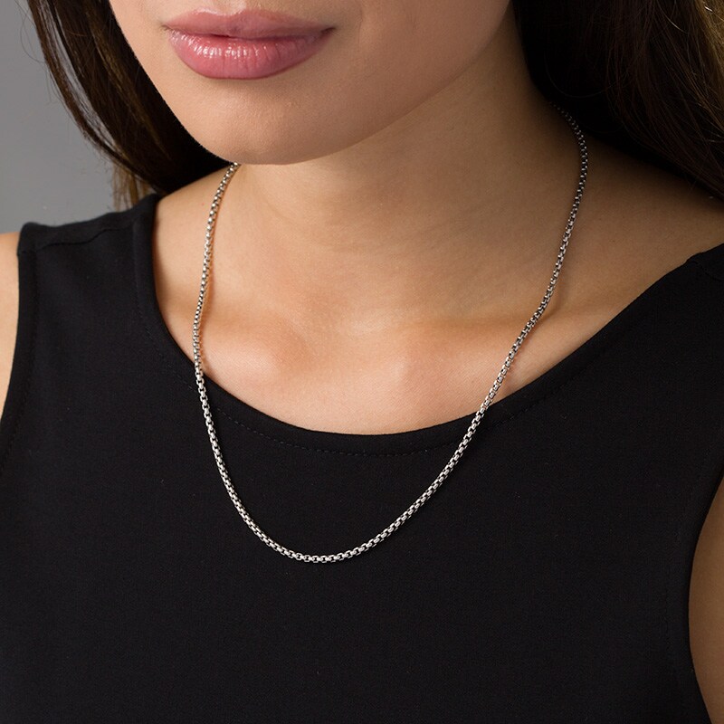 Previously Owned - Ladies' 2.25mm Round Box Chain Necklace in 14K White Gold - 20"