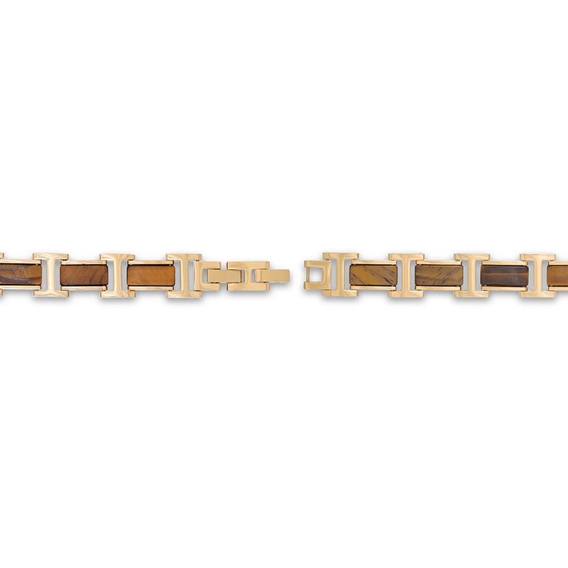 Main Image 3 of Previously Owned - Tiger's Eye Link Bracelet in Stainless Steel with Yellow IP - 8.5"