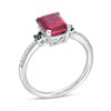 Thumbnail Image 2 of Previously Owned - Emerald-Cut Lab-Created Ruby and 1/10 CT. T.W.  Black and White Diamond Ring in 10K White Gold