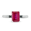 Thumbnail Image 3 of Previously Owned - Emerald-Cut Lab-Created Ruby and 1/10 CT. T.W.  Black and White Diamond Ring in 10K White Gold