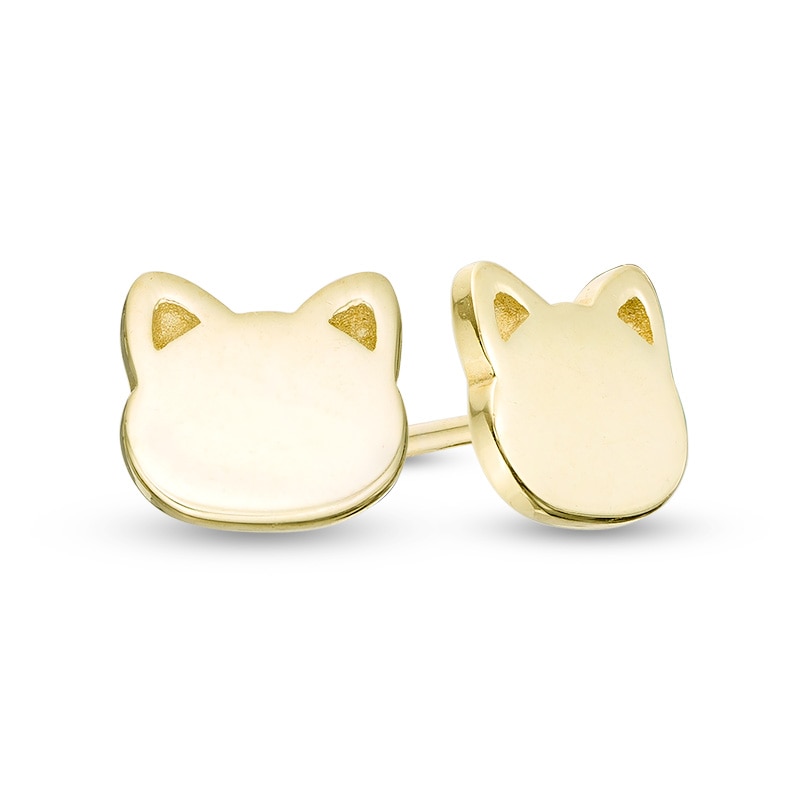 Main Image 1 of Previously Owned - Cat Face Silhouette Stud Earrings in 14K Gold