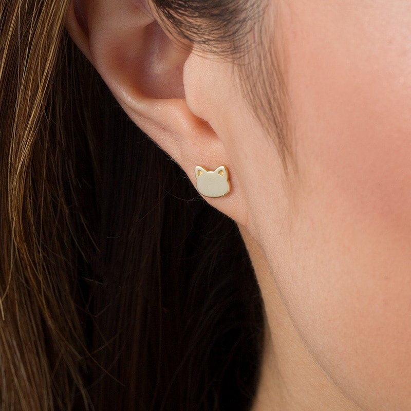 Main Image 2 of Previously Owned - Cat Face Silhouette Stud Earrings in 14K Gold