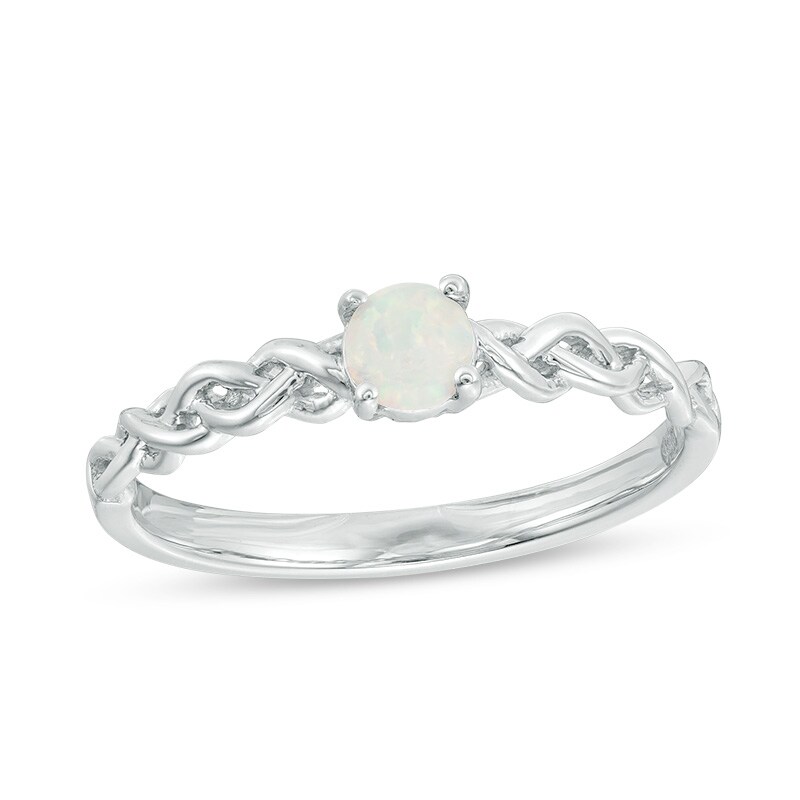 Main Image 1 of Previously Owned - 4.0mm Lab-Created Opal Solitaire Braided Shank Promise Ring in Sterling Silver
