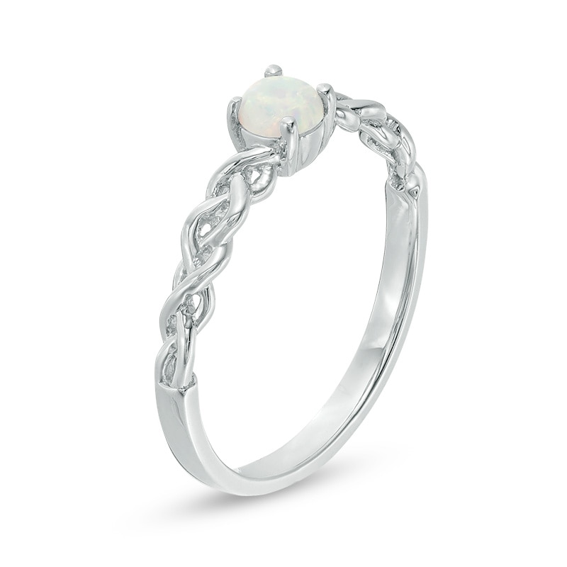 Main Image 3 of Previously Owned - 4.0mm Lab-Created Opal Solitaire Braided Shank Promise Ring in Sterling Silver