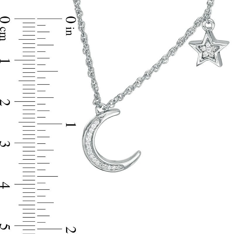 Main Image 3 of Previously Owned - 1/15 CT. T.W. Diamond Crescent Moon and Star Necklace in Sterling Silver