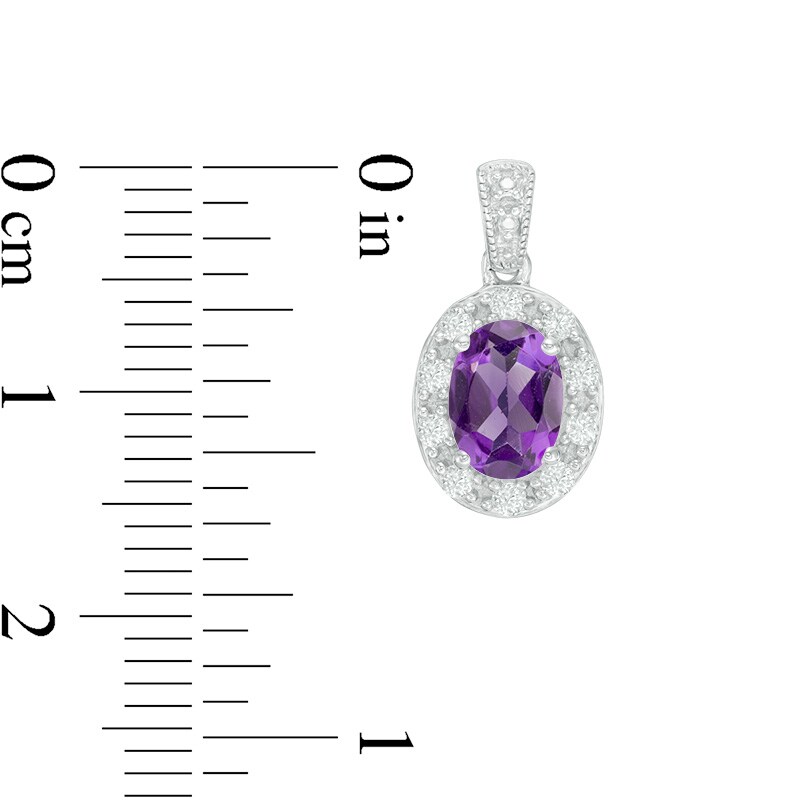 Previously Owned - Oval Amethyst and Lab-Created White Sapphire Frame Vintage-Style Drop Earrings in Sterling Silver