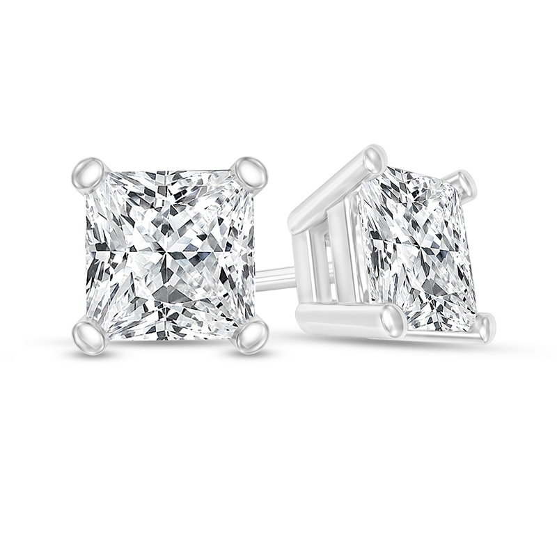 Previously Owned - 1/3 CT. T.W. Princess-Cut Diamond Solitaire Stud Earrings in 14K White Gold (I/SI2)