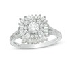 Thumbnail Image 1 of Previously Owned - 1 CT. T.W. Diamond Double Cushion Sunburst Frame Engagement Ring in 14K White Gold