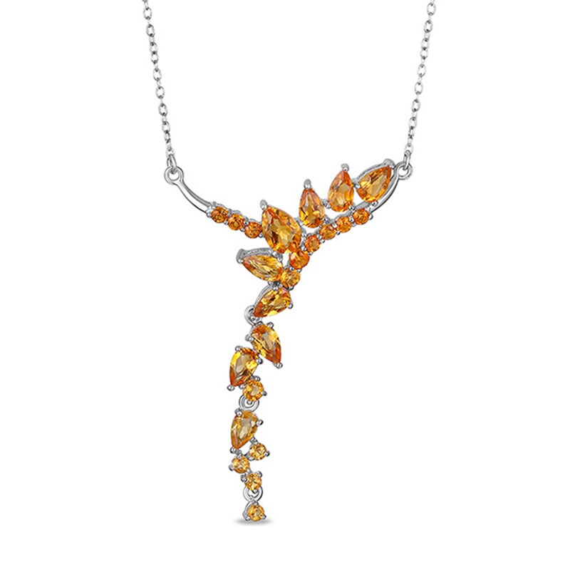 Main Image 1 of Previously Owned - Pear-Shaped and Round Madeira Citrine and Citrine Curved Cluster "Y" Necklace in Sterling Silver
