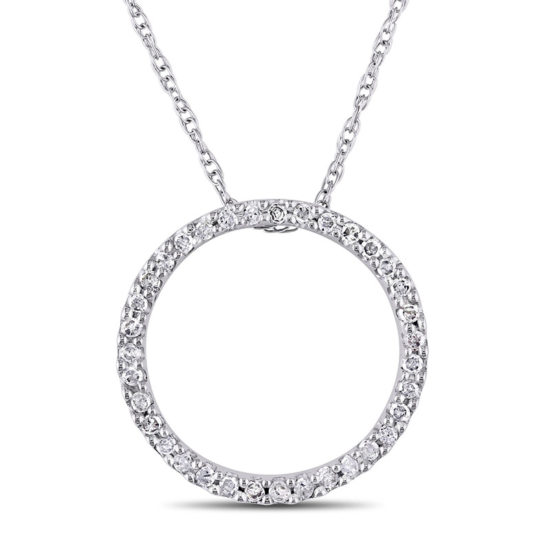 Previously Owned - 1/8 CT. T.W. Diamond Open Circle Pendant in 10K White Gold - 17"