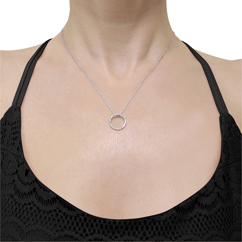 Previously Owned - 1/8 CT. T.W. Diamond Open Circle Pendant in 10K White Gold - 17"