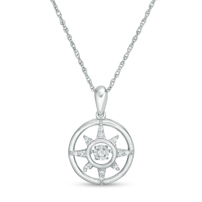 Main Image 1 of Previously Owned - 1/20 CT. T.W. Diamond Compass Pendant in Sterling Silver