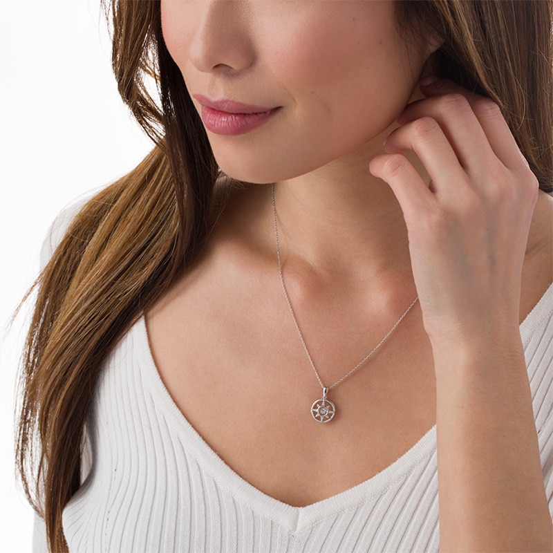 Main Image 2 of Previously Owned - 1/20 CT. T.W. Diamond Compass Pendant in Sterling Silver