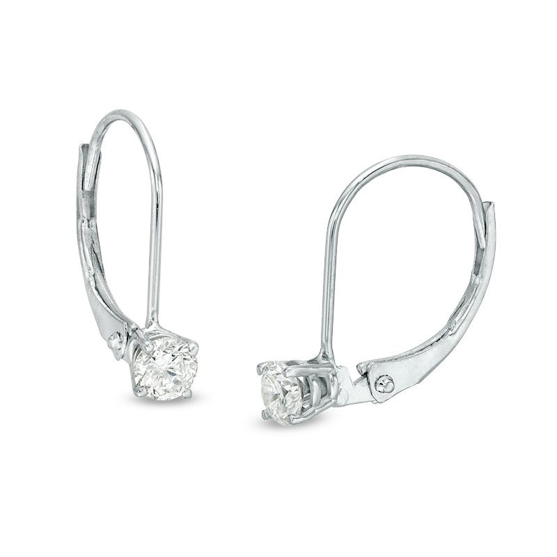 Main Image 1 of Previously Owned - 1/4 CT. T.W. Diamond Solitaire Drop Earrings in 14K White Gold (I/I3)