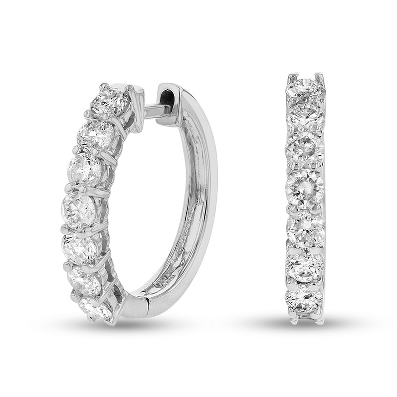 Main Image 1 of Previously Owned - 1 CT. T.W. Diamond Huggie Hoop Earrings in 14K White Gold