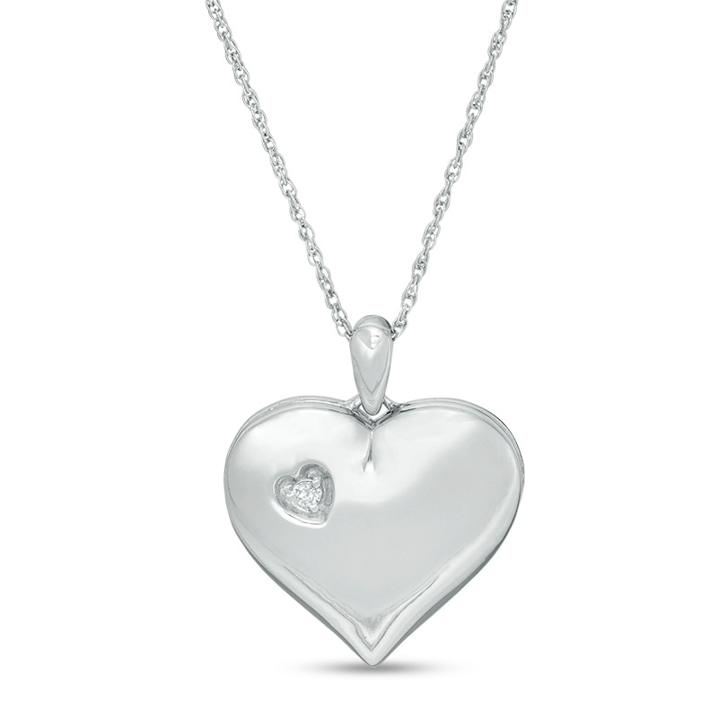 Main Image 1 of Previously Owned - Diamond Accent Double Heart Locket in Sterling Silver