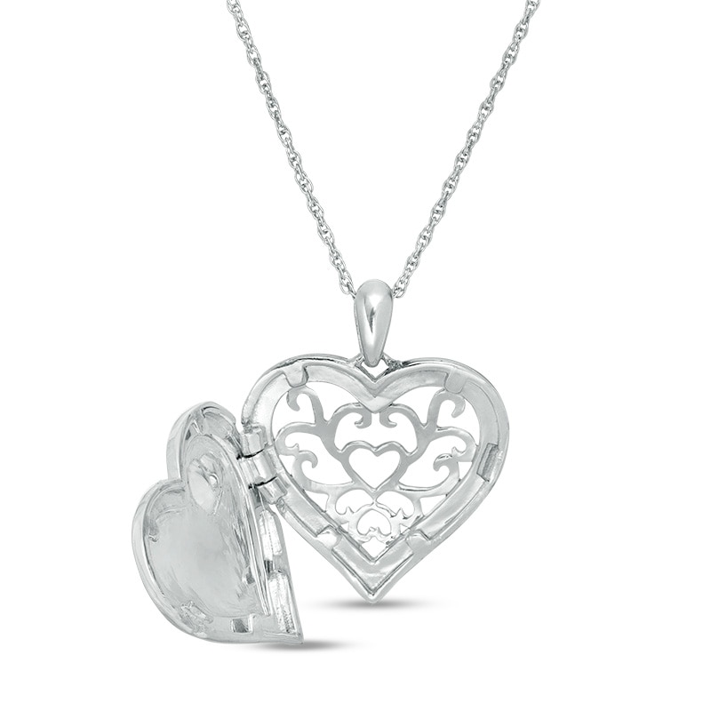 Main Image 3 of Previously Owned - Diamond Accent Double Heart Locket in Sterling Silver