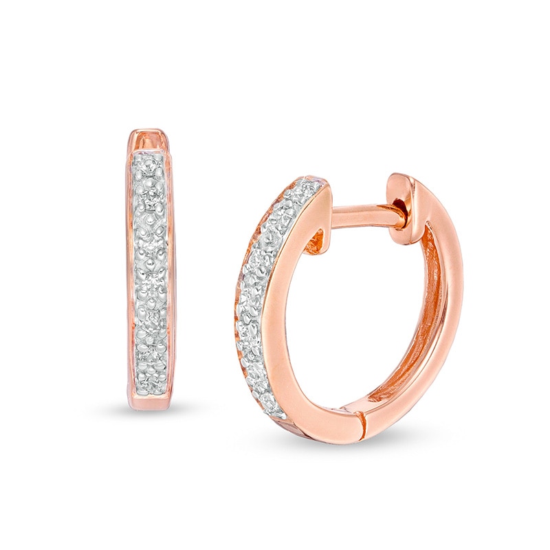 Main Image 1 of Previously Owned - 1/15 CT. T.W. Diamond Huggie Hoop Earrings in 14K Rose Gold