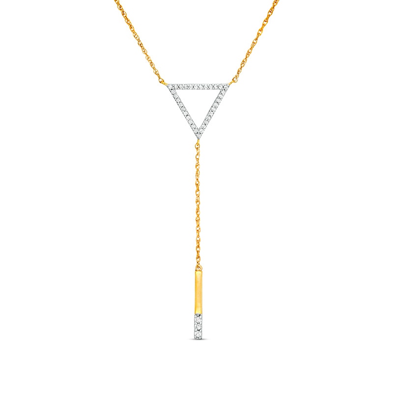 Main Image 1 of Previously Owned - 1/5 CT. T.W. Diamond Triangle Outline "Y" Necklace in 10K Gold - 19"