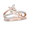 Thumbnail Image 1 of Previously Owned - 1/6 CT. T.W. Diamond Butterfly and Leaf Multi-Row Wrap Ring in 10K Rose Gold