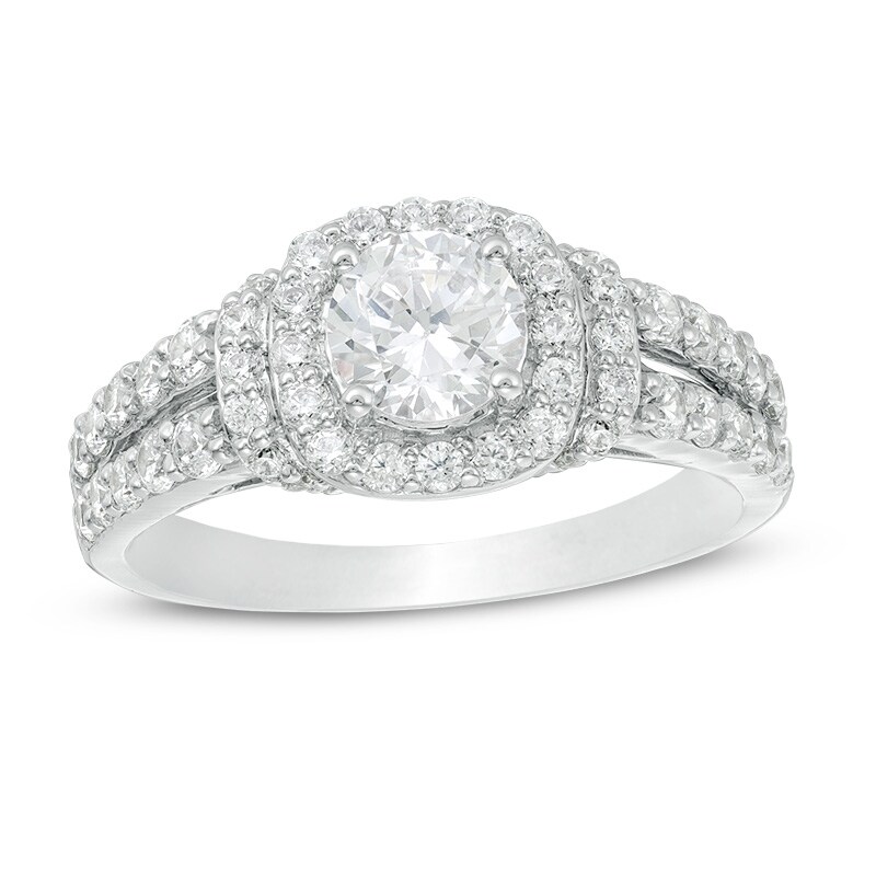 Main Image 1 of Previously Owned - 1-1/2 CT. T.W. Diamond Cushion Frame Collar Engagement Ring in 14K White Gold