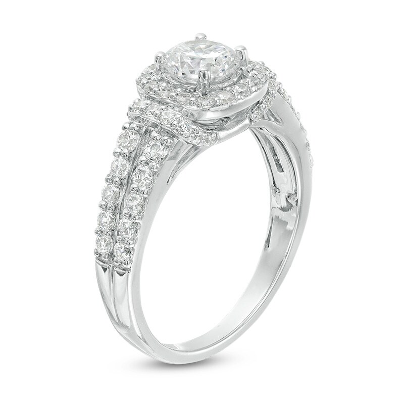 Main Image 3 of Previously Owned - 1-1/2 CT. T.W. Diamond Cushion Frame Collar Engagement Ring in 14K White Gold