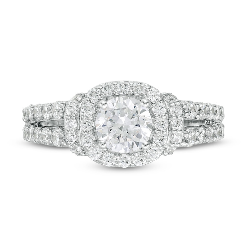 Previously Owned - 1-1/2 CT. T.W. Diamond Cushion Frame Collar Engagement Ring in 14K White Gold
