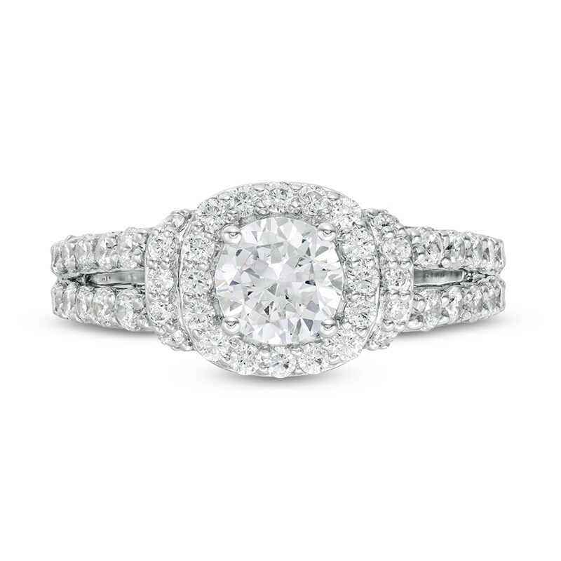 Main Image 4 of Previously Owned - 1-1/2 CT. T.W. Diamond Cushion Frame Collar Engagement Ring in 14K White Gold