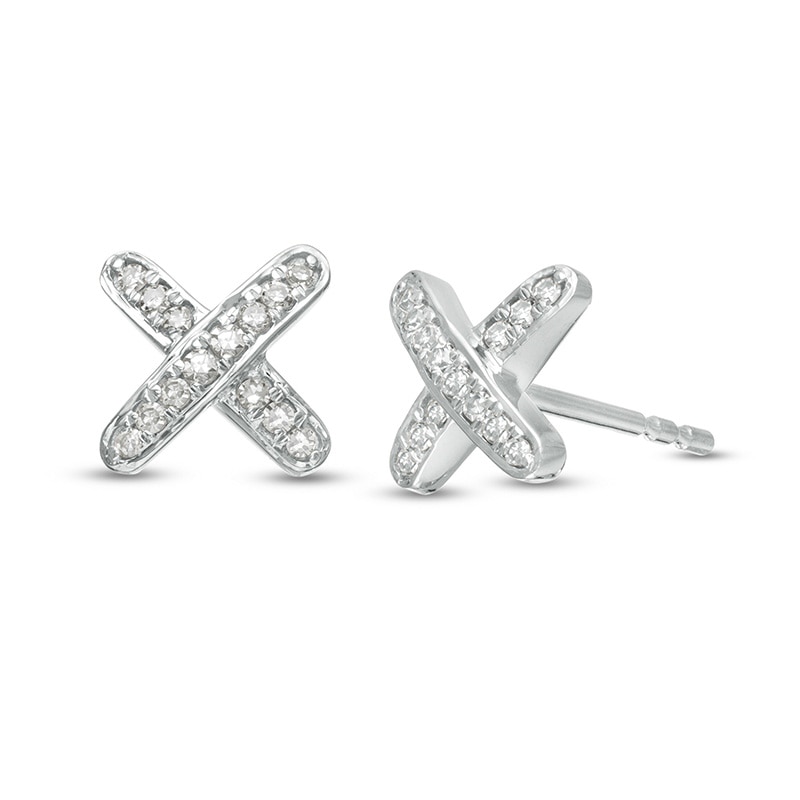 Main Image 1 of Previously Owned - 1/10 CT. T.W. Diamond "X" Stud Earrings in 10K White Gold