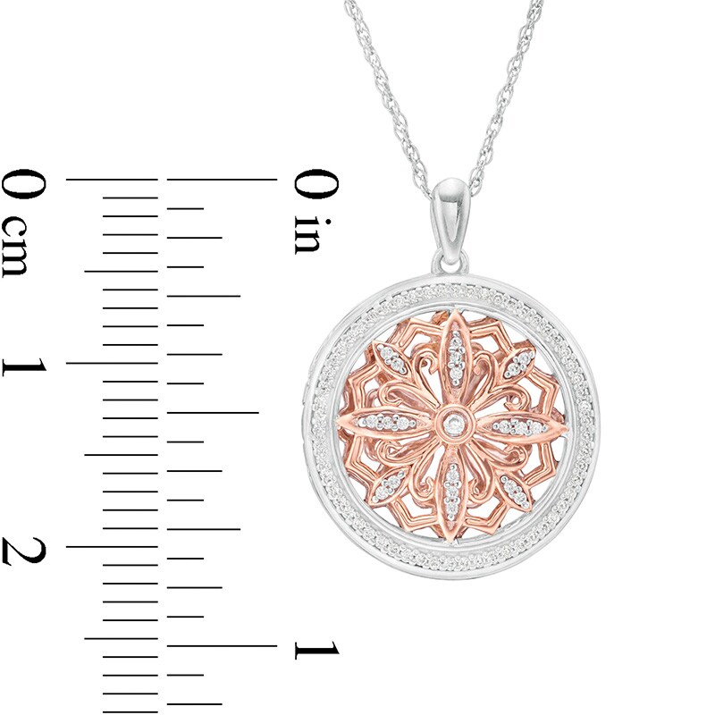 Main Image 4 of Previously Owned - 1/4 CT. T.W. Diamond Ornate Flower Locket in Sterling Silver and 10K Rose Gold