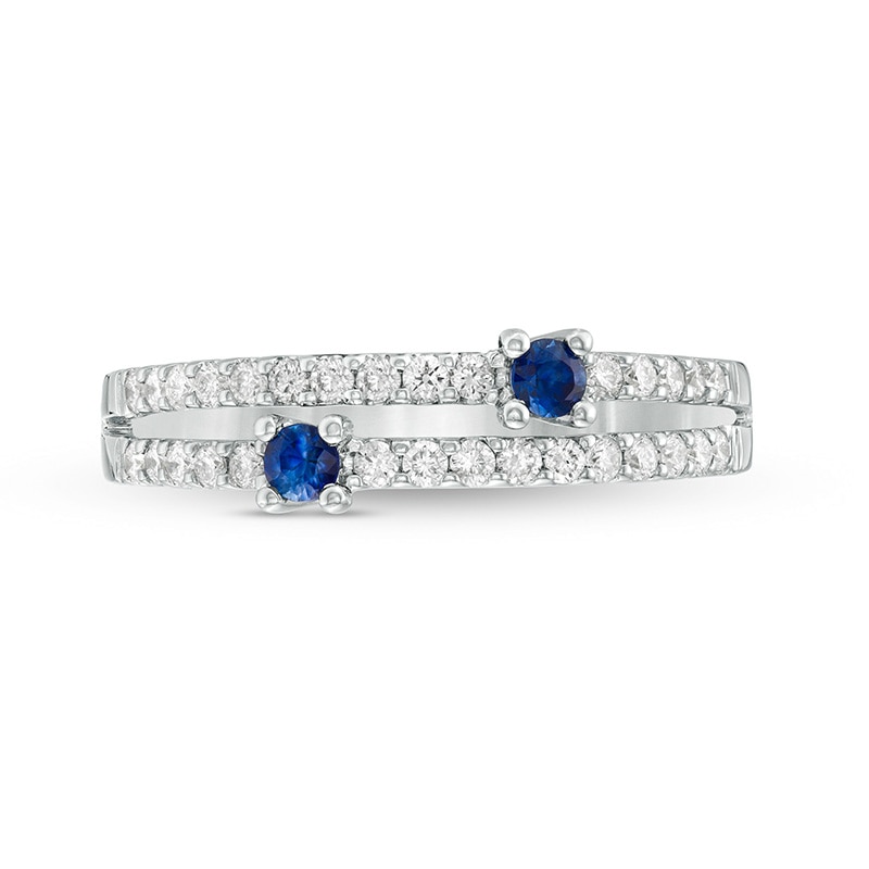 Previously Owned - Blue Sapphire and 1/3 CT. T.W. Diamond Double Row Orbit Ring in 14K White Gold