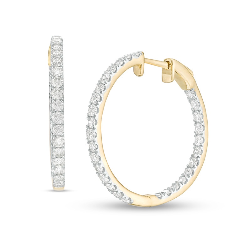 Main Image 1 of Previously Owned - 1-1/2 CT. T.W. Diamond Inside-Out Hoop Earrings in 14K Gold