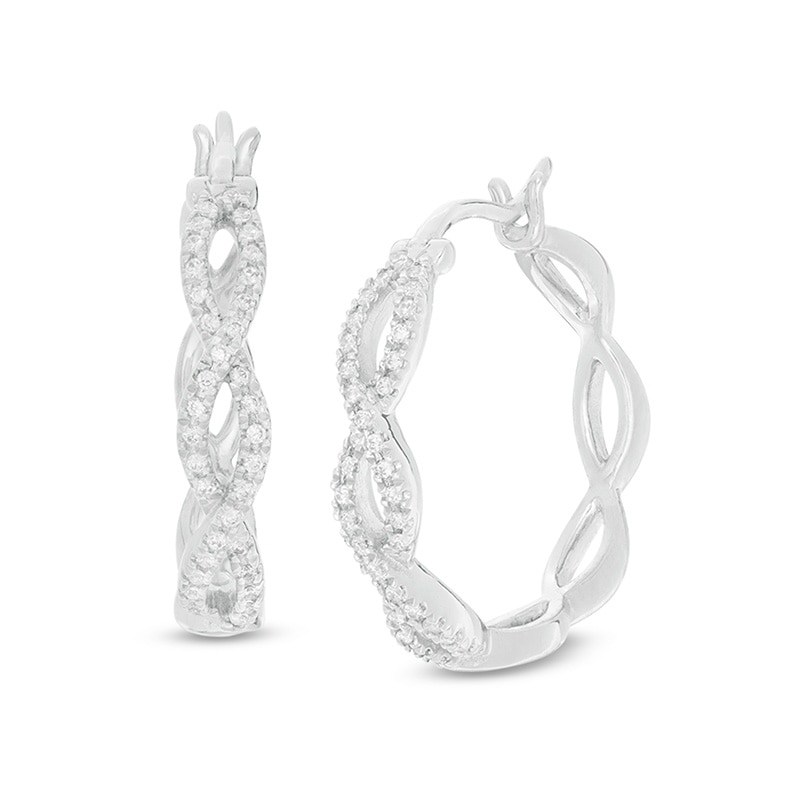 Previously Owned - 1/4 CT. T.W. Diamond Twist Hoop Earring in 10K White Gold