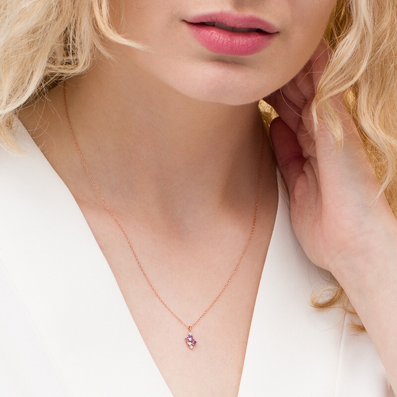 Main Image 2 of Previously Owned - Baguette-Cut Amethyst and Diamond Accent Cluster Pendant in 10K Rose Gold