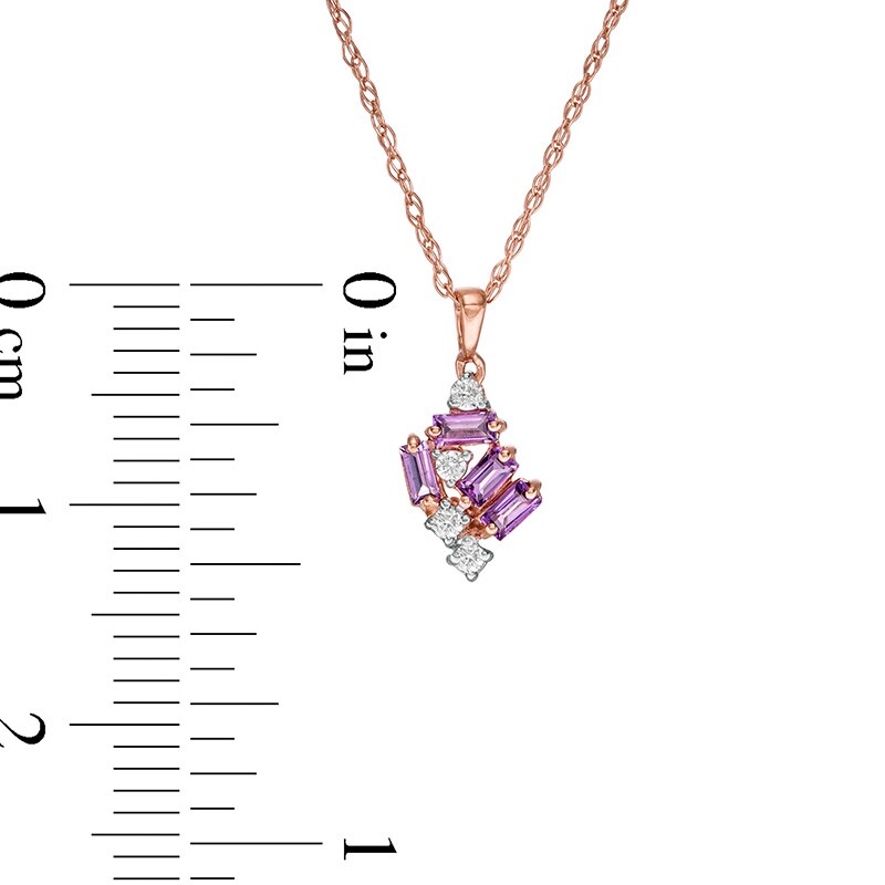 Main Image 3 of Previously Owned - Baguette-Cut Amethyst and Diamond Accent Cluster Pendant in 10K Rose Gold