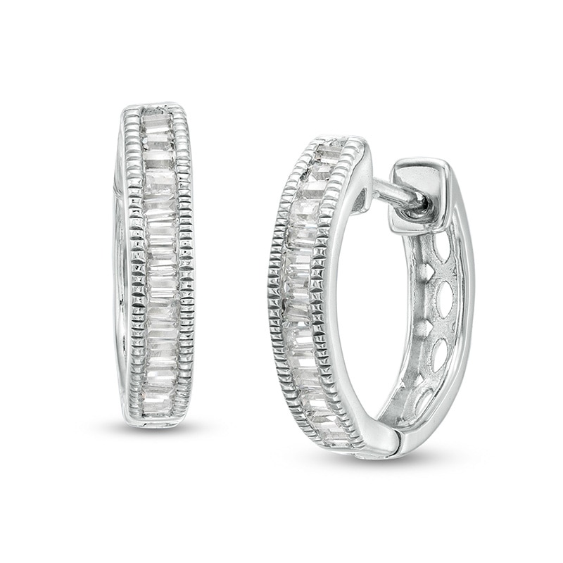 Main Image 1 of Previously Owned - 1/4 CT. T.W. Baguette Diamond Vintage-Style Hoop Earrings in 10K White Gold