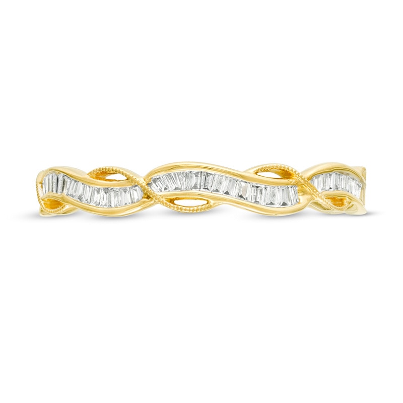 Main Image 4 of Previously Owned - 1/6 CT. T.W. Baguette Diamond Vintage-Style Twist Anniversary Band in 10K Gold