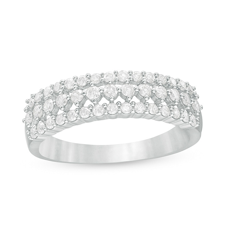 Main Image 1 of Previously Owned - 1/2 CT. T.W. Diamond Multi-Row Band in 10K White Gold