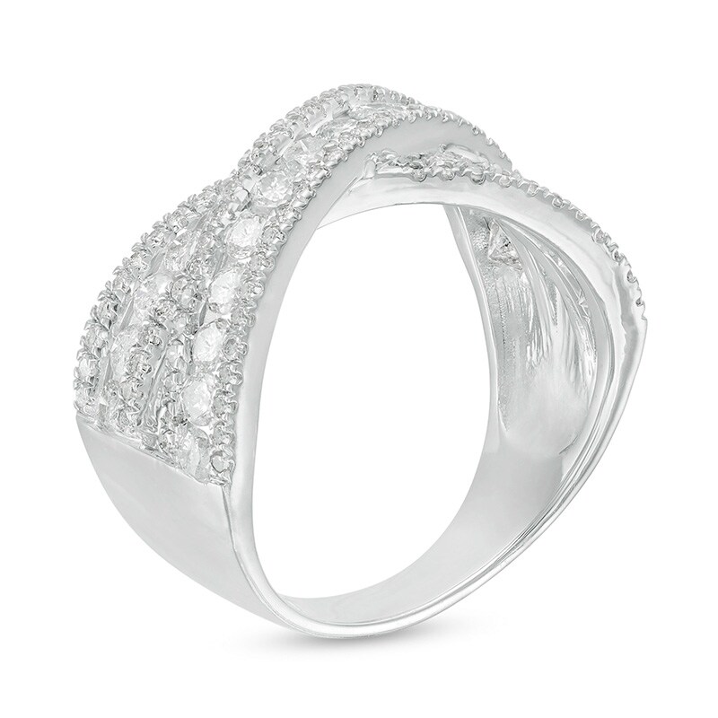 Main Image 3 of Previously Owned - 1-1/2 CT. T.W. Diamond Multi-Row Crossover Band in 10K White Gold