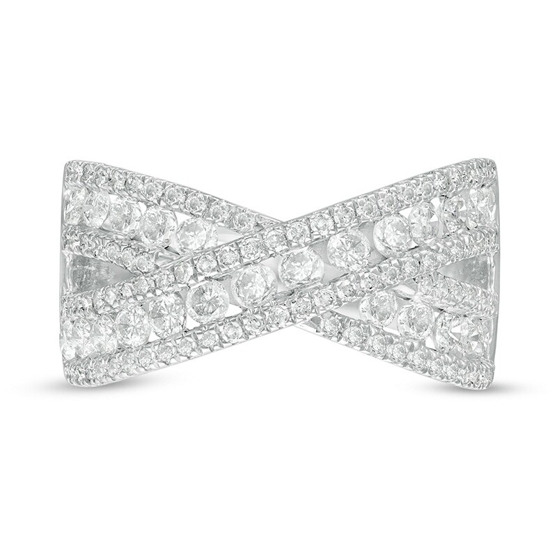 Main Image 4 of Previously Owned - 1-1/2 CT. T.W. Diamond Multi-Row Crossover Band in 10K White Gold