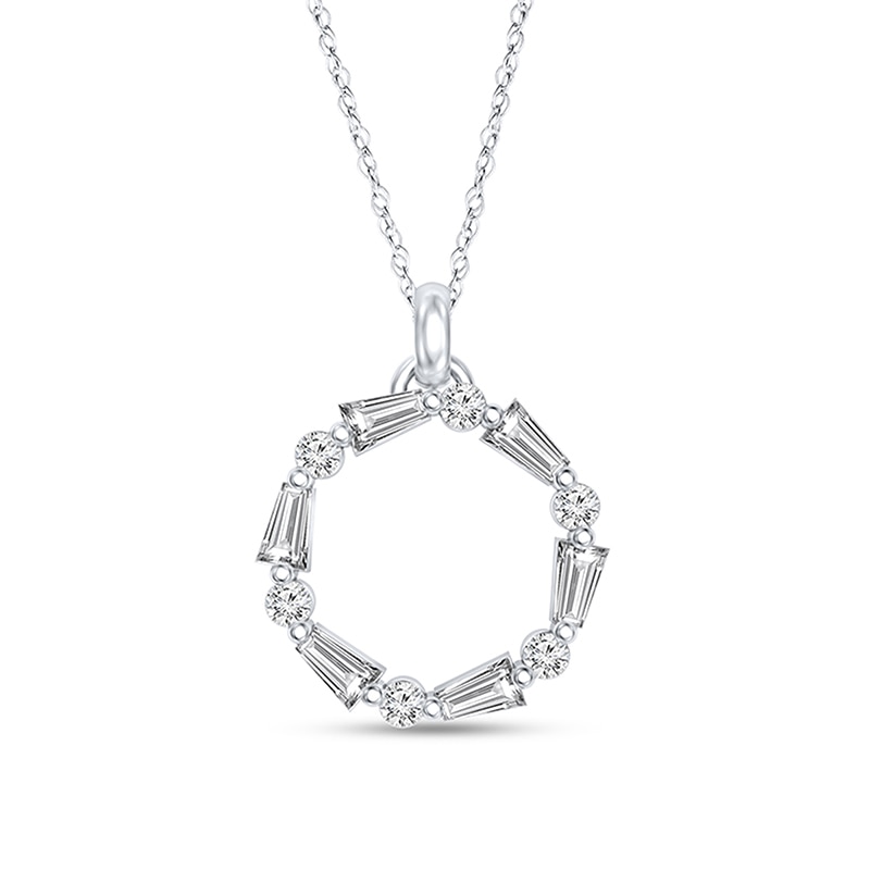 Main Image 1 of Previously Owned - 1/5 CT. T.W. Baguette and Round Diamond Circle Pendant in 10K White Gold
