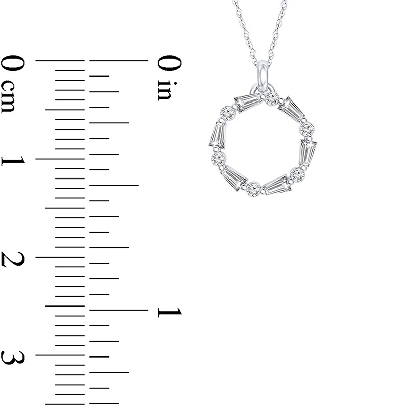 Main Image 3 of Previously Owned - 1/5 CT. T.W. Baguette and Round Diamond Circle Pendant in 10K White Gold