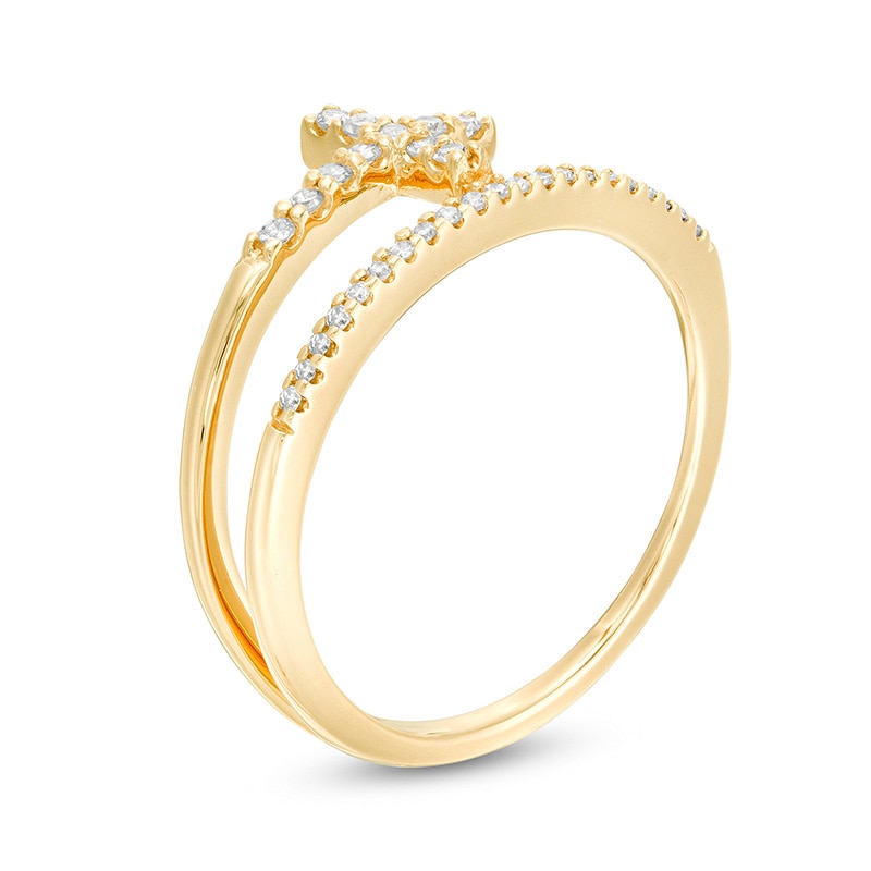 Main Image 2 of Previously Owned - 1/6 CT. T.W. Diamond Cross Split Shank Stacked Ring in 10K Gold