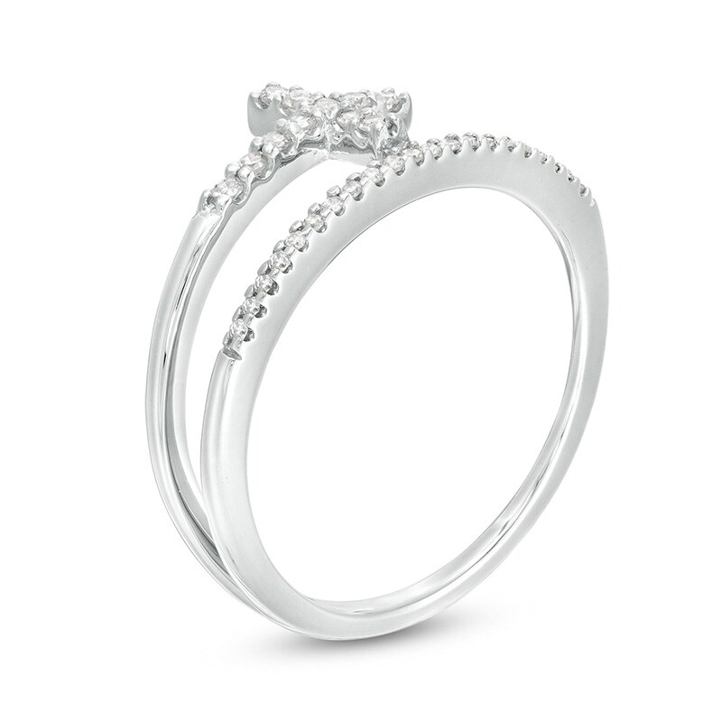 Main Image 2 of Previously Owned - 1/6 CT. T.W. Diamond Cross Split Shank Stacked Ring in 10K White Gold