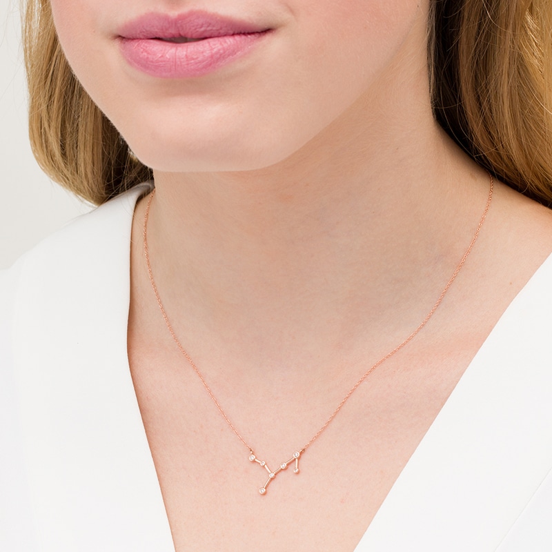 Main Image 2 of Previously Owned - 1/20 CT. T.W. Diamond Virgo Constellation Bezel-Set Necklace in 10K Rose Gold