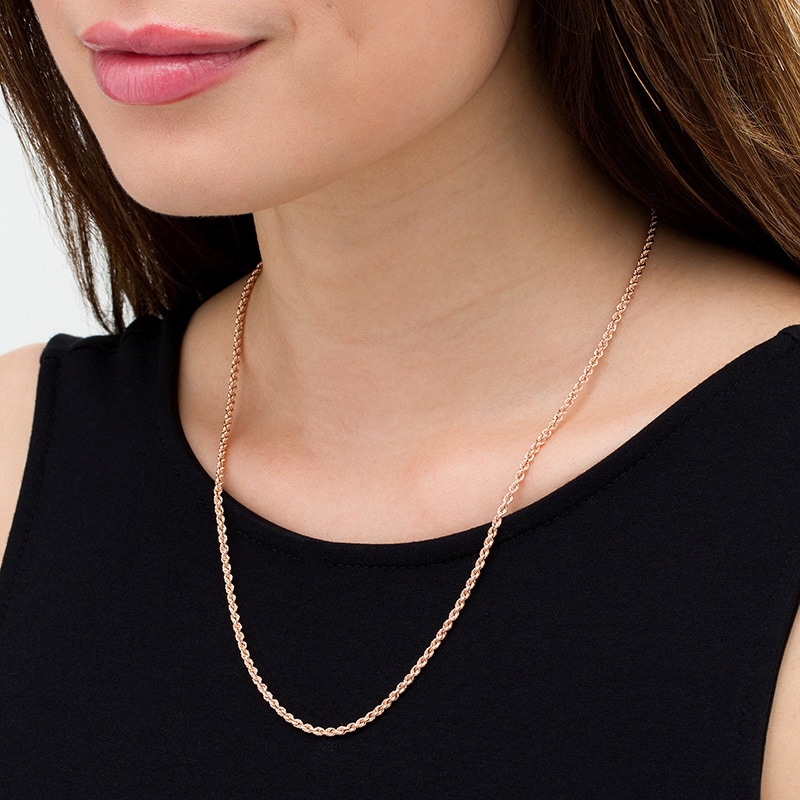Main Image 2 of Previously Owned - 2.3mm Rope Chain Necklace in Hollow 14K Rose Gold - 20"