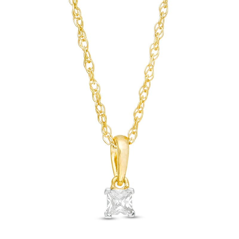 Main Image 1 of Previously Owned - 1/10 CT. Princess-Cut Diamond Solitaire Pendant in 10K Gold